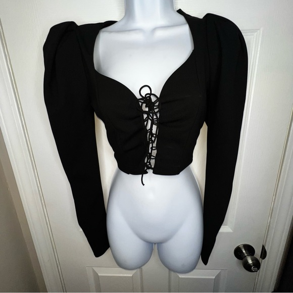 NWT Fashion Nova Women’s X Small Wait Up Lace Up Crop Top Black Long Sleeve XS - Picture 13 of 16